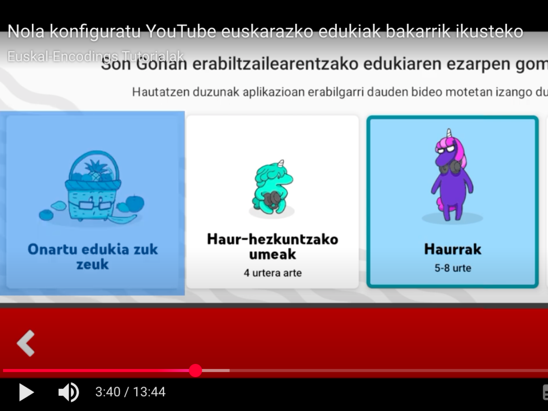 Nola konfiguratu YouTube Kids